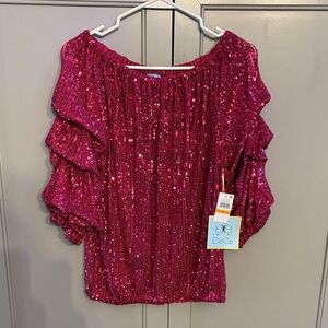 NWT CeCe Women's Pink off shoulder Sequin blouse! Party! Sz S Holiday!